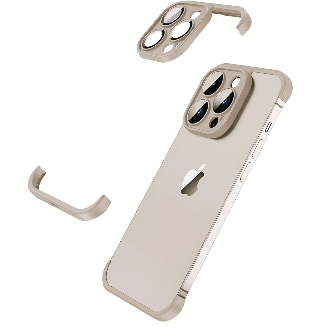 Husa Metalica Edgeless  Compatibila cu iPhone 15 Pro Max, Klevo, Protectie pentru Colturi si Camera, Aliaj, Antisoc, Antizgariere, Gri Metalizat
