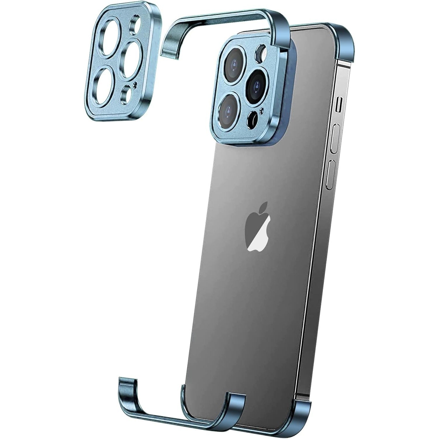 Husa Metalica Edgeless Compatibila cu iPhone 16 Pro, Klevo, Protectie pentru Colturi si Camera, Aliaj Aluminiu, Antisoc, Antizgariere, Albastru