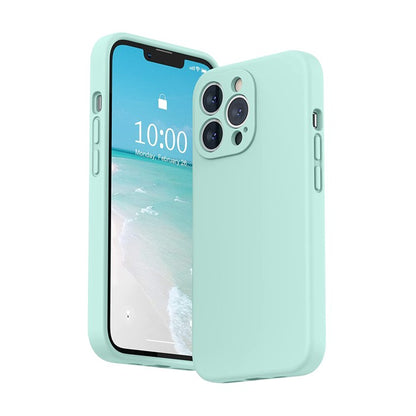 Husa pentru Apple iPhone 14 Klevo, Liquid Silicone, cu Microfibra pe interior, Protectie Antisoc, Light Cyan