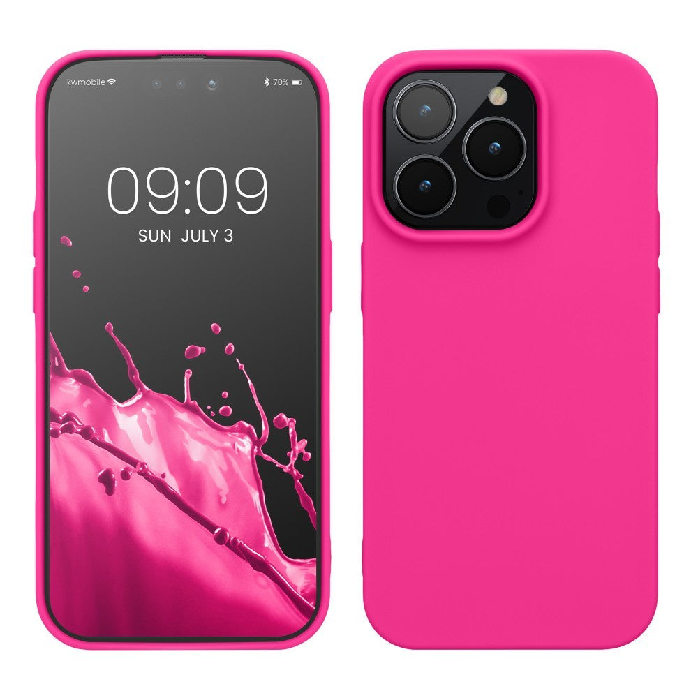 Husa pentru Apple iPhone 14 Pro Max Klevo, Liquid Silicone, cu Microfibra pe interior, Protectie Antisoc, Roz-Fuchsia