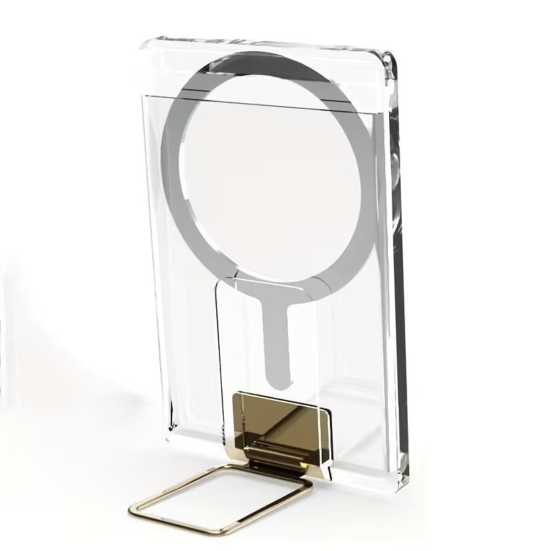 Husa pentru Carduri, Klevo, Compatibil cu Telefon Apple Magsafe, Accesoriu pentru Husa MagSafe, cu Suport Pliabil Auriu, Transparent