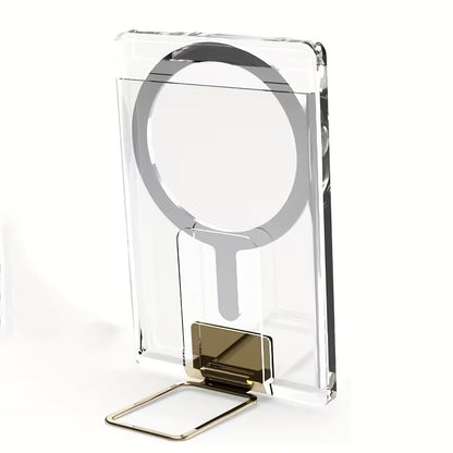 Husa pentru Carduri, Klevo, Compatibil cu Telefon Apple Magsafe, Accesoriu pentru Husa MagSafe, cu Suport Pliabil Auriu, Transparent