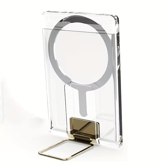 Husa pentru Carduri, Klevo, Compatibil cu Telefon Apple Magsafe, Accesoriu pentru Husa MagSafe, cu Suport Pliabil Auriu, Transparent