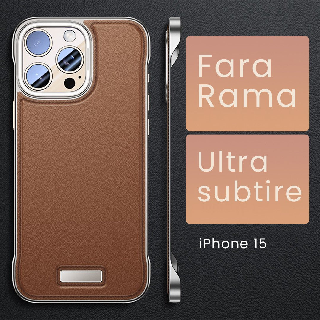 Husa pentru iPhone 15, husa de protectie pentru telefon, Klevo, Design Modern fara margini, din Piele PU, Subtire, Maro