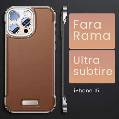 Husa pentru iPhone 15, husa de protectie pentru telefon, Klevo, Design Modern fara margini, din Piele PU, Subtire, Maro
