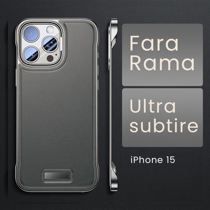 Husa pentru iPhone 15, husa de protectie pentru telefon, Klevo, Design Modern fara margini, din Piele PU,  Subtire, Gri
