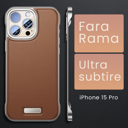 Husa pentru iPhone 15 Pro, husa de protectie pentru telefon, Klevo, Design Modern fara margini, din Piele PU, Subtire, Maro