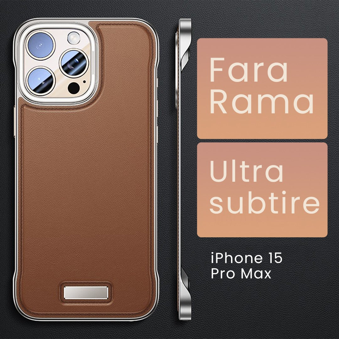 Husa pentru iPhone 15 Pro Max, husa de protectie pentru telefon, Klevo, Design Modern fara margini, din Piele PU, Subtire, Maro