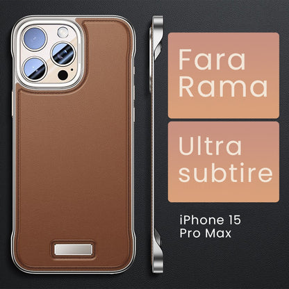 Husa pentru iPhone 15 Pro Max, husa de protectie pentru telefon, Klevo, Design Modern fara margini, din Piele PU, Subtire, Maro