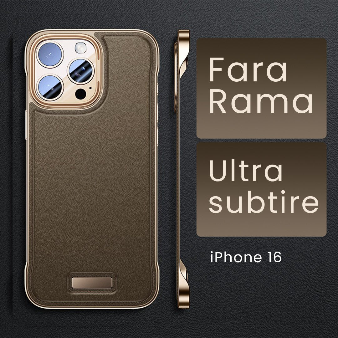 Husa pentru iPhone 16, husa de protectie pentru telefon, Klevo, Design Modern fara margini, Subtire, din Piele PU, Desert Gold