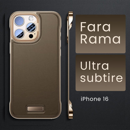 Husa pentru iPhone 16, husa de protectie pentru telefon, Klevo, Design Modern fara margini, Subtire, din Piele PU, Desert Gold