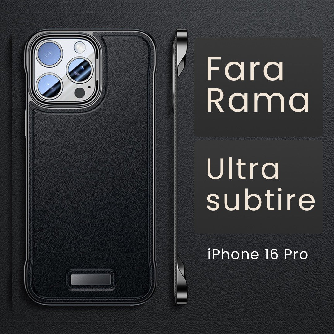 Husa pentru iPhone 16 Pro, husa de protectie pentru telefon, Klevo, Design Modern fara margini, din Piele PU, Subtire, Negru