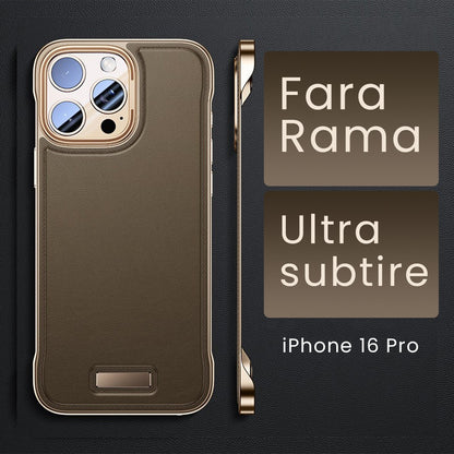 Husa pentru iPhone 16 Pro, husa de protectie pentru telefon, Klevo, Design Modern fara margini, din Piele PU, Subtire, Desert Gold