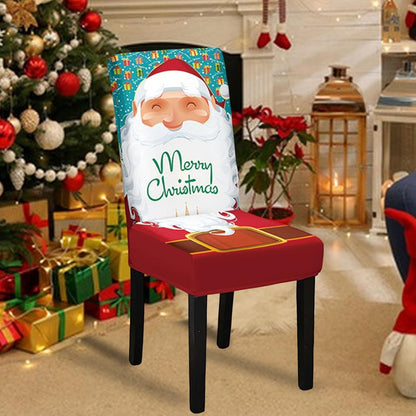 Husa pentru scaun, Klevo, Tematica Craciun, Model 3 Merry Christmas, Alb/Albastru