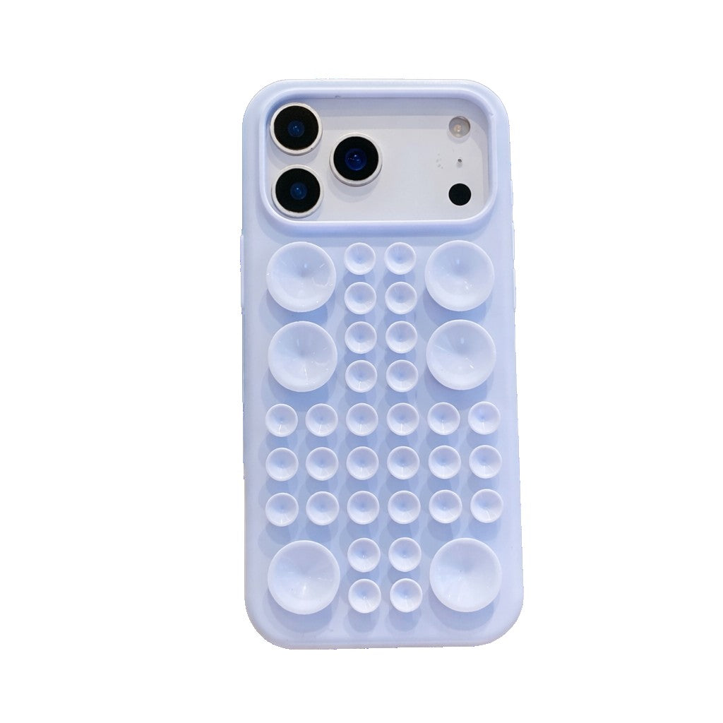 Husa cu Ventuze, Klevo, Compatibila iPhone 17 Air, din Silicon, Interior Microfibra, Albastru Gri