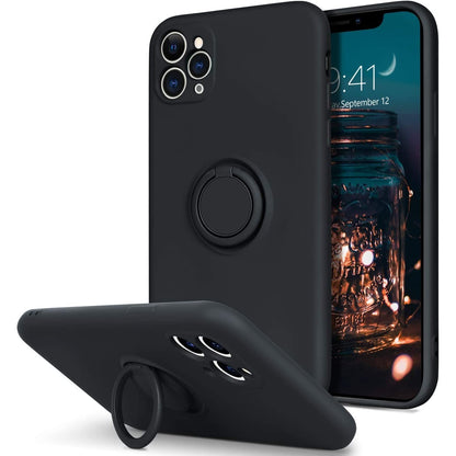 Husa protectie Klevo compatibila cu Apple iPhone 11 Pro Max Liquid Silicone Ring cu suport rotativ Negru