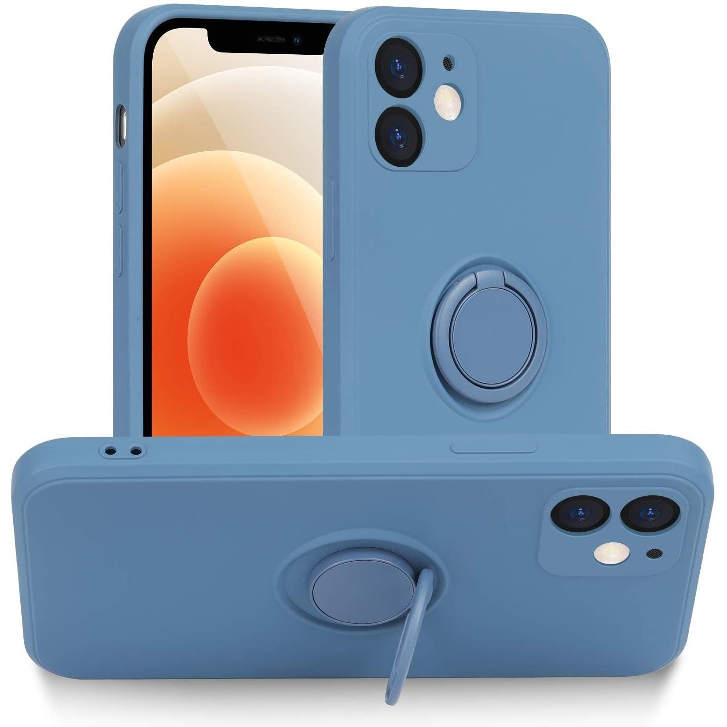 Husa protectie Klevo compatibila cu Apple iPhone 12 Liquid Silicone Ring cu suport rotativ Albastru deschis