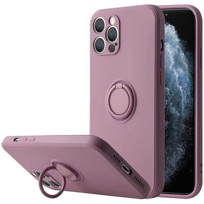 Husa protectie Klevo compatibila cu Apple iPhone 12 Liquid Silicone Ring cu suport rotativ Mov