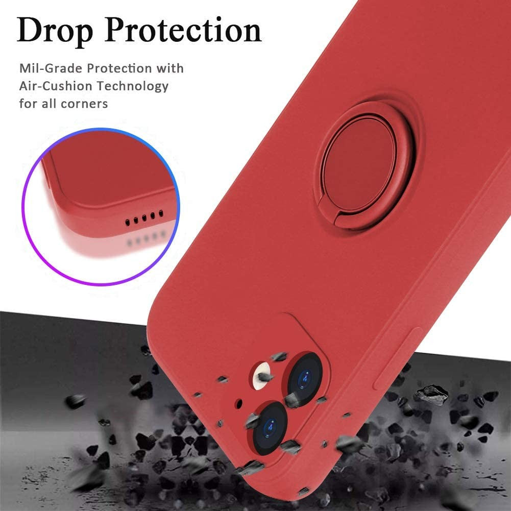 Husa protectie Klevo compatibila cu Apple iPhone 12 Liquid Silicone Ring cu suport rotativ Rosu