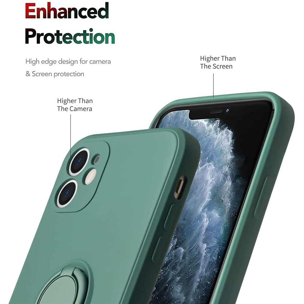 Husa protectie Klevo compatibila cu Apple iPhone 12 Liquid Silicone Ring cu suport rotativ Verde