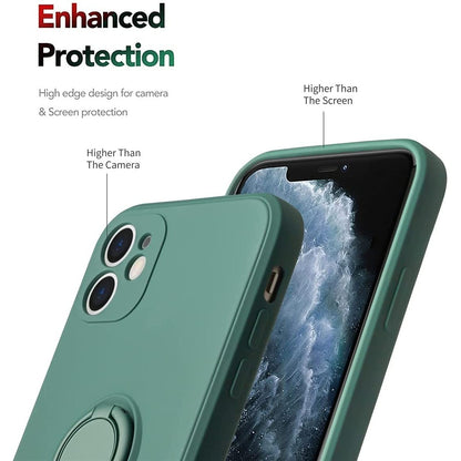 Husa protectie Klevo compatibila cu Apple iPhone 12 Liquid Silicone Ring cu suport rotativ Verde
