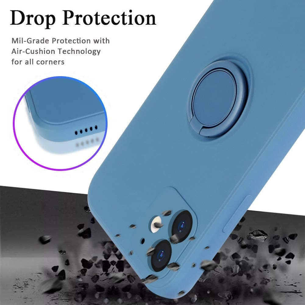 Husa protectie Klevo compatibila cu Apple iPhone 12 Mini Liquid Silicone Ring cu suport rotativ Albastru