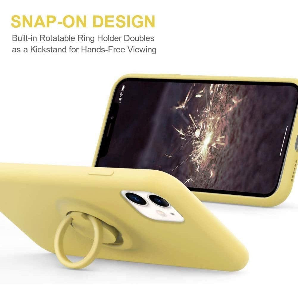Husa protectie Klevo compatibila cu Apple iPhone 12 Mini Liquid Silicone Ring cu suport rotativ Galben