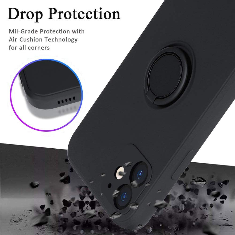 Husa protectie Klevo compatibila cu Apple iPhone 12 Mini Liquid Silicone Ring cu suport rotativ Negru