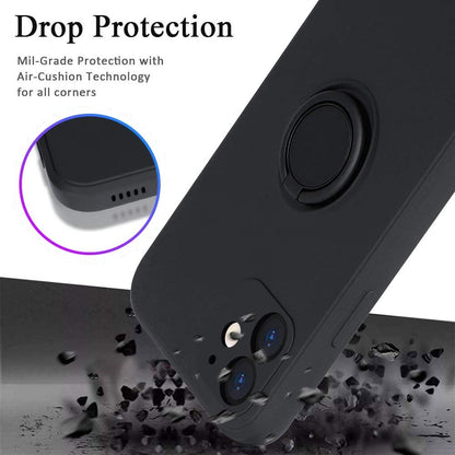 Husa protectie Klevo compatibila cu Apple iPhone 12 Mini Liquid Silicone Ring cu suport rotativ Negru