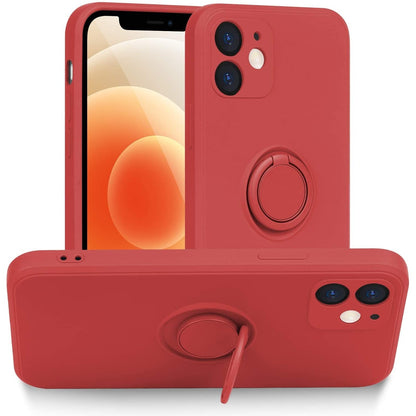 Husa protectie Klevo compatibila cu Apple iPhone 12 Mini Liquid Silicone Ring cu suport rotativ Rosu