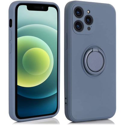 Husa protectie Klevo compatibila cu Apple iPhone 12 Pro Liquid Silicone Ring cu suport rotativ Albastru