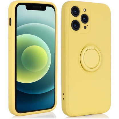 Husa protectie Klevo compatibila cu Apple iPhone 12 Pro Liquid Silicone Ring cu suport rotativ Galben