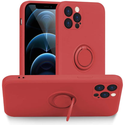 Husa protectie Klevo compatibila cu Apple iPhone 12 Pro Liquid Silicone Ring cu suport rotativ Rosu