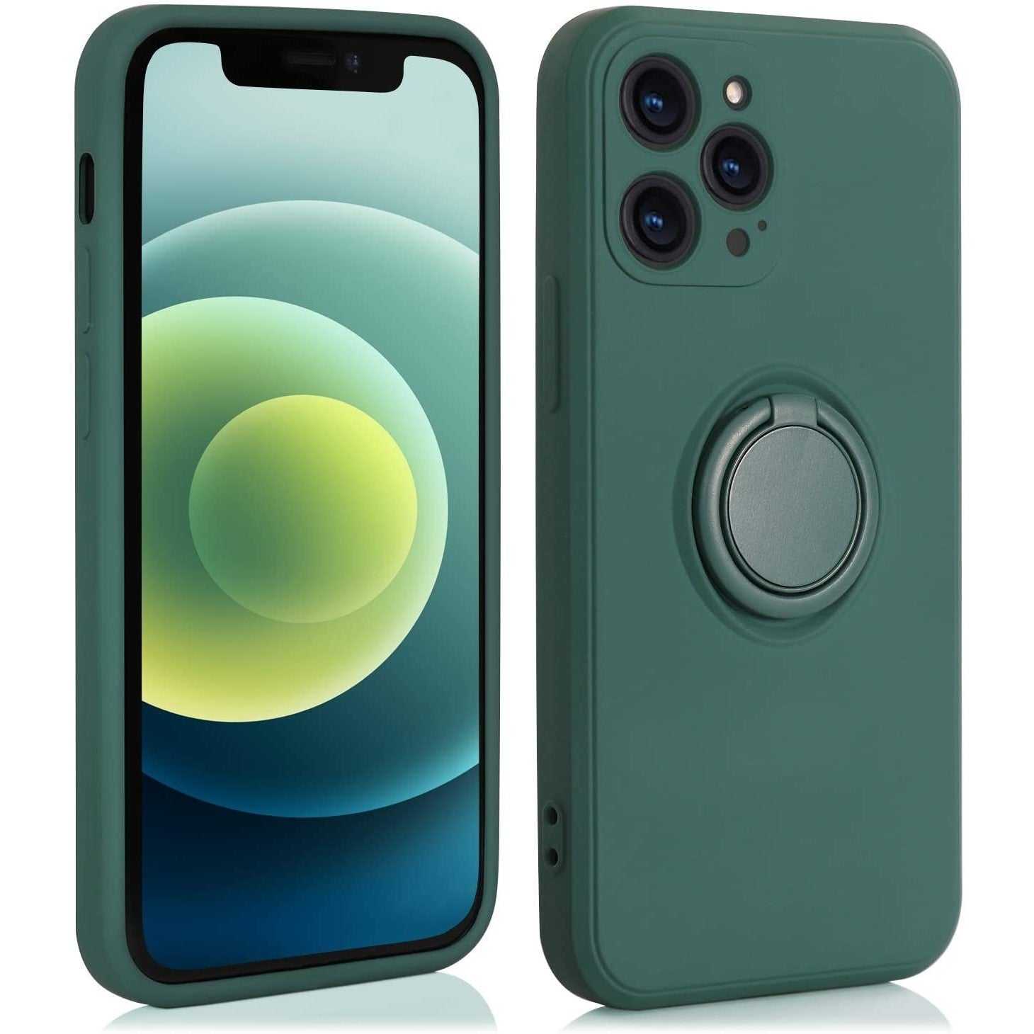 Husa protectie Klevo compatibila cu Apple iPhone 12 Pro Max Liquid Silicone Ring cu suport rotativ Verde