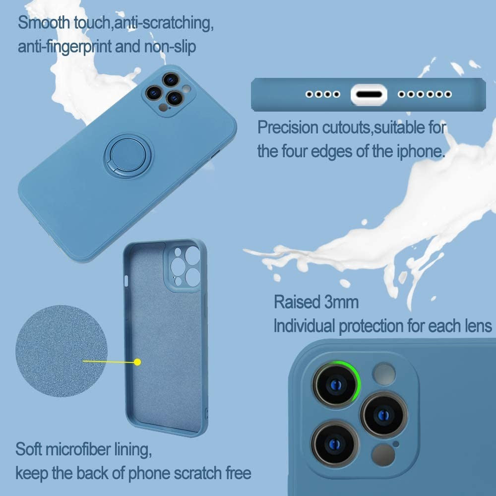 Husa protectie Klevo compatibila cu Apple iPhone 12 Pro Max Liquid Silicone Ring cu suport rotativ Albastru