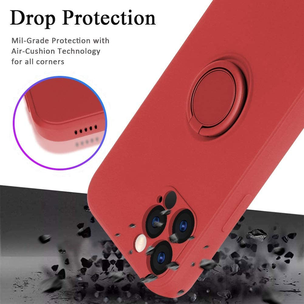 Husa protectie Klevo compatibila cu Apple iPhone 12 Pro Max Liquid Silicone Ring cu suport rotativ Rosu
