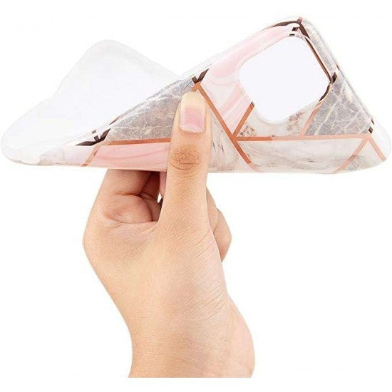Husa protectie Klevo compatibila cu Apple iPhone 12 Pro Max Soft IMD TPU Marble Geometric Alb