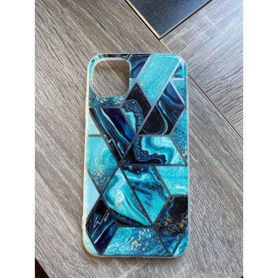 Husa protectie Klevo compatibila cu Apple iPhone 12 Soft IMD TPU Marble Geometric Albastru
