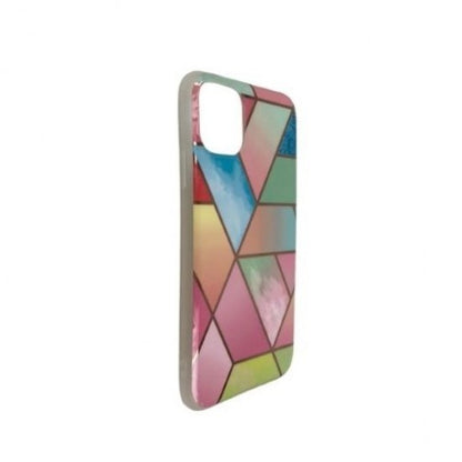 Husa protectie Klevo compatibila cu Apple iPhone 12 Soft IMD TPU Marble Geometric Roz