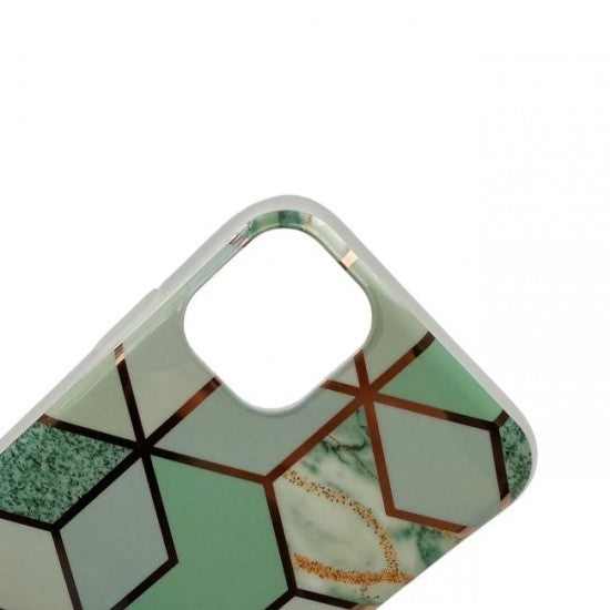 Husa protectie Klevo compatibila cu Apple iPhone 12 Soft IMD TPU Marble Geometric Verde