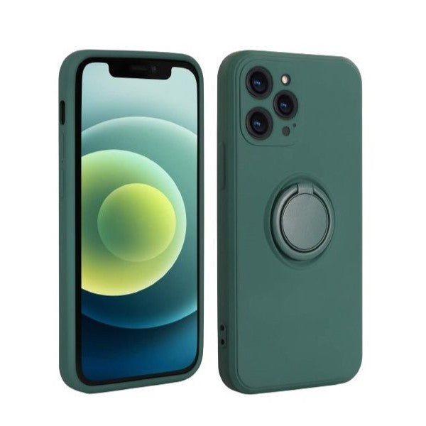 Husa protectie Klevo compatibila cu Apple iPhone 13 Mini Liquid Silicone Ring cu suport rotativ Verde