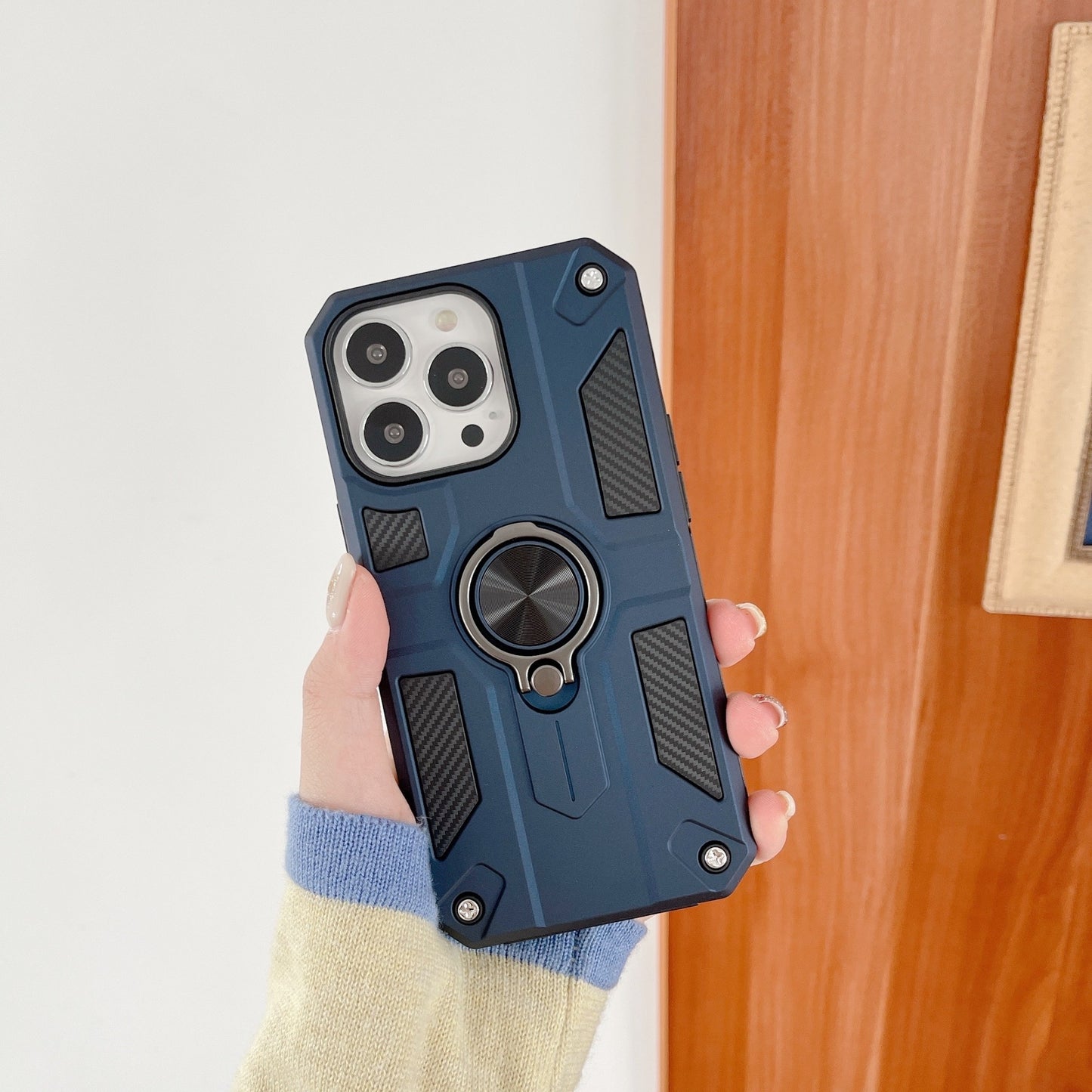 Husa protectie Klevo compatibila cu Apple iPhone 13 Pro Defender Model 5 cu suport prindere inel,Albastru