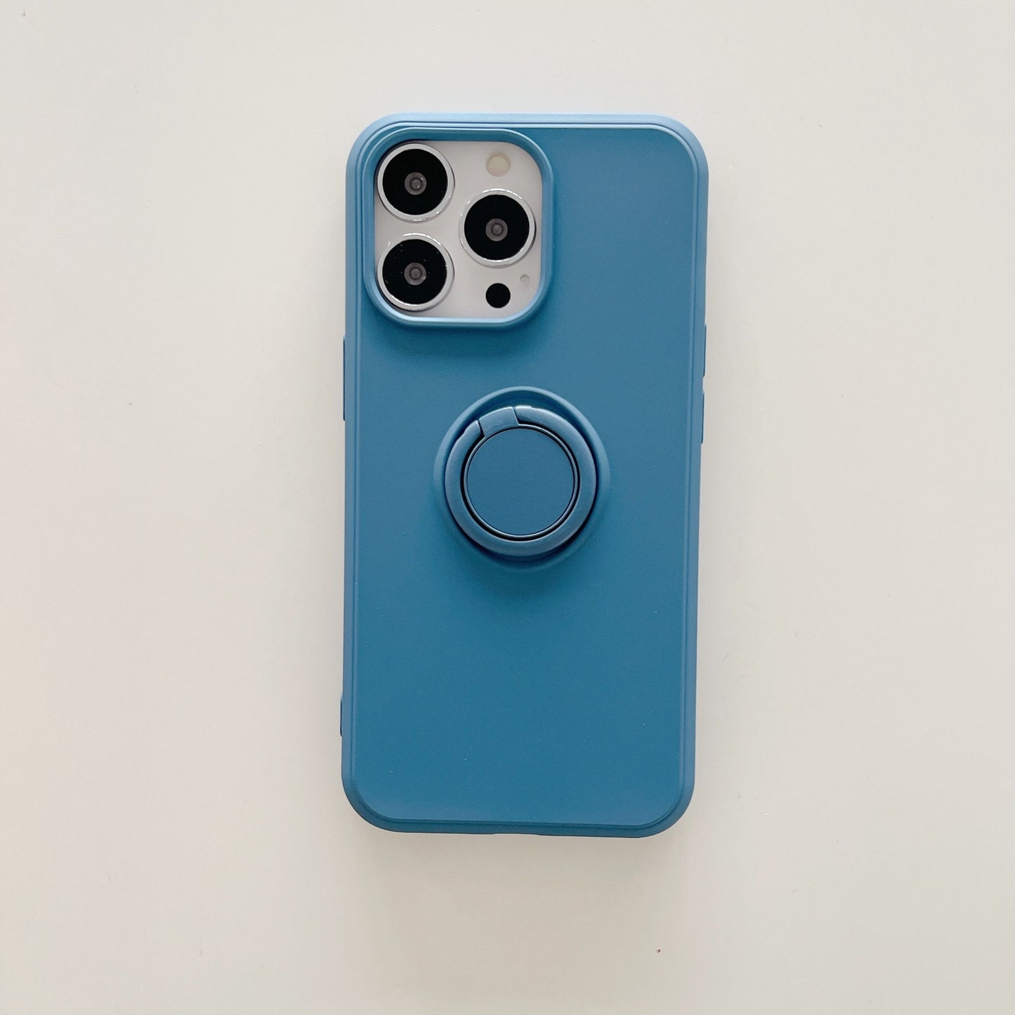 Husa protectie Klevo compatibila cu Apple iPhone 13 Pro Liquid Silicone Ring cu suport rotativ Albastru