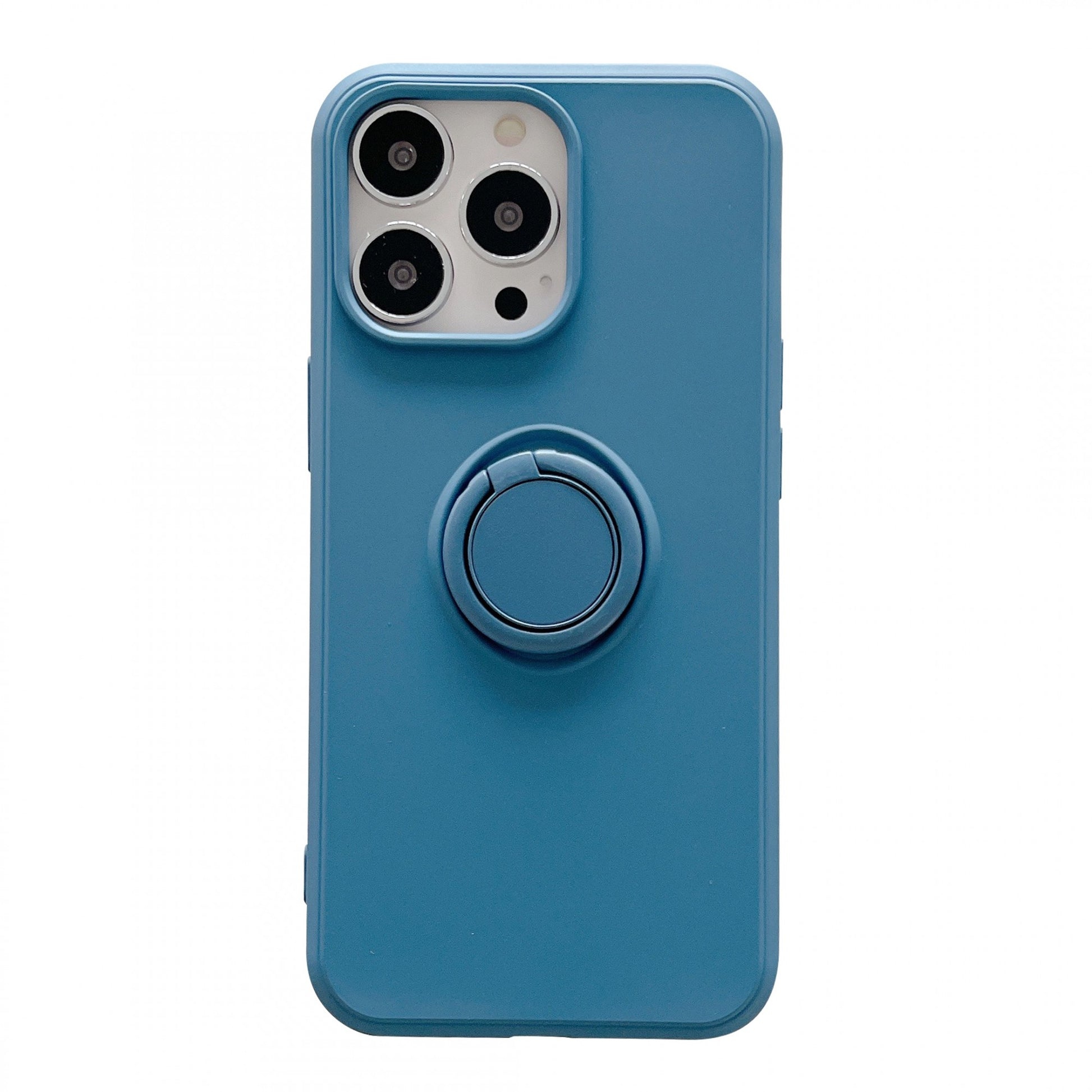 Husa protectie Klevo compatibila cu Apple iPhone 13 Pro Liquid Silicone Ring cu suport rotativ Albastru