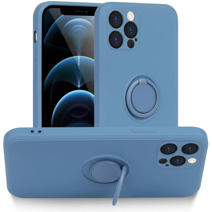 Husa protectie Klevo compatibila cu Apple iPhone XR Liquid Silicone Ring cu suport rotativ Albastru deschis