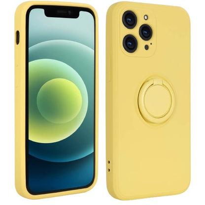 Husa protectie Klevo compatibila cu Apple iPhone XR Liquid Silicone Ring cu suport rotativ Galben