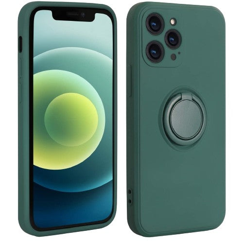 Husa protectie Klevo compatibila cu Huawei P Smart 2021 Liquid Silicone Ring cu suport rotativ Verde