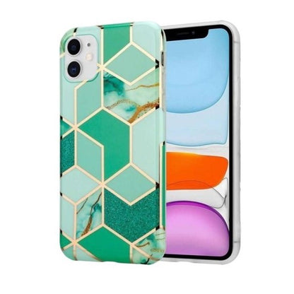 Husa protectie Klevo compatibila cu Huawei P Smart 2021 Soft IMD TPU Marble Geometric Verde