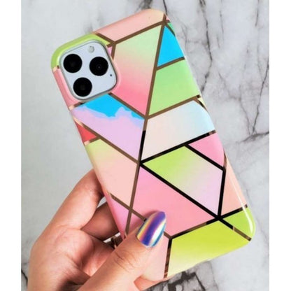 Husa protectie Klevo compatibila cu Huawei P30 Lite Soft IMD TPU Marble Geometric Roz