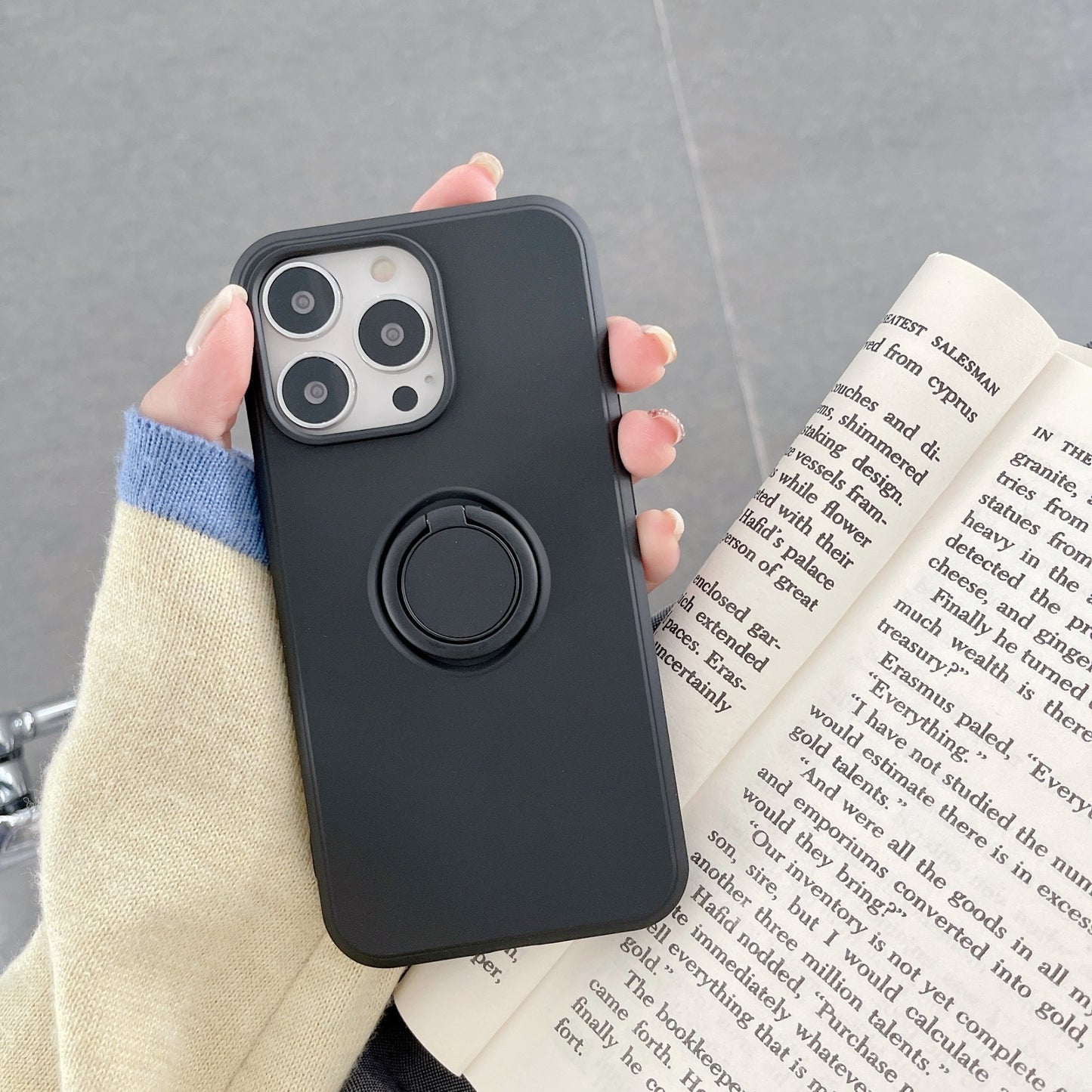 Husa protectie Klevo compatibila cu Huawei P40 Lite E Liquid Silicone Ring cu suport rotativ Negru